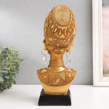 Souvenir Polystone Bust "African in jewelry with earrings" gold 27x12.5x10.5 cm-2