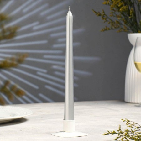 Antique candle, 2.3x 25 cm, varnished, silver metallic