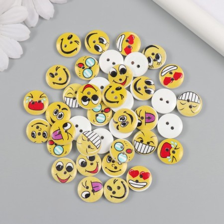 Buttons wood for creativity 2 punctures "Smiley" set 40 pcs 1.5x1.5x0.4 cm