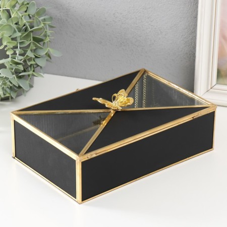 Casket glass, leatherette with a metal frame "Butterfly" black 24x16.5x8 cm-3