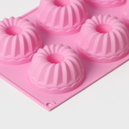 Baking uniform “German cupcake”, silicone, 17 × 27 cm, 6 cells (D = 7 cm), pink color-2
