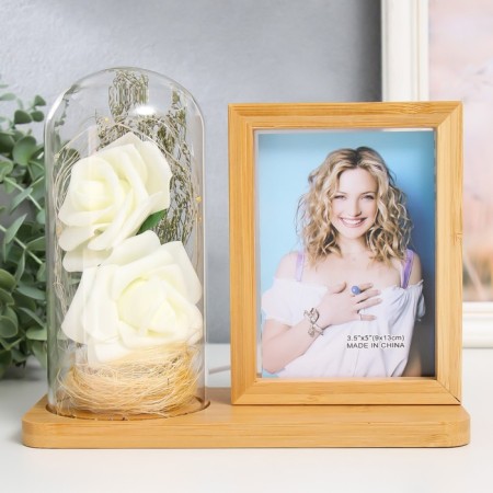 Photo frame wood 9x13 cm with backlight "White roses in the flask" USB 9.5x21x17.5 cm-1