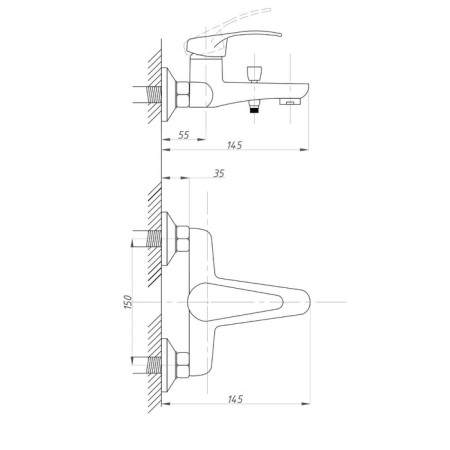 Bath mixer "PSM-Profsan" PSM-104-1, single-leaf, excess length 80 mm, watering can, chrome 770448-1