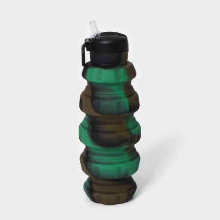 Water bottle folding "Militari", silicone, 500 ml, 7 × 21 cm, green color