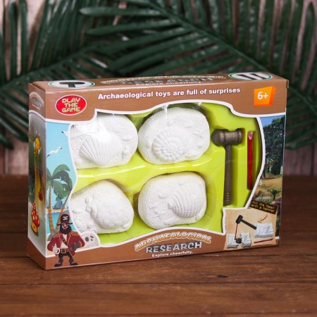 Set of archaeologist "Mollusk", series: 4 briquettes, hammer, chisel