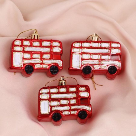 Christmas tree decoration "Festive bus" 6.5x4.5 cm (set 3 pcs) red-white