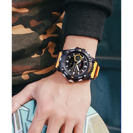 Watch is electronic watch, with an alarm clock, d-5.7 cm, strap L-26 cm, 5 atm, yellow strap-1