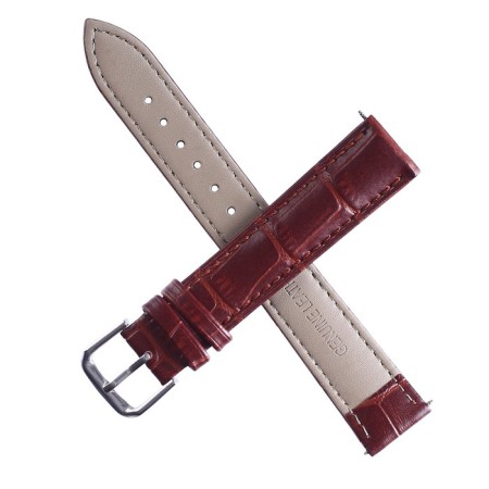 Bugert watch strap, 18 mm, L-20 cm, genuine leather, texture of crocodile, brown