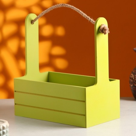 Wooden Kashpo 25.5 × 15 × 30 cm "AROMA", handle rope, pistachio-1