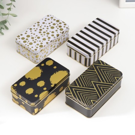 Casket Metal Rectangular "Gold Patterns on a Chash/White" mix 6.5x11.5x4 cm