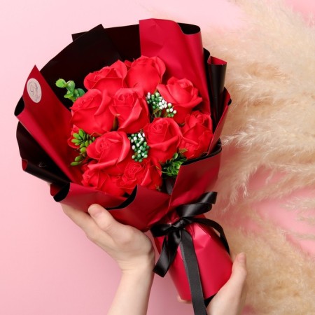 Exclusive bouquet of red soap roses, 11 pcs-4