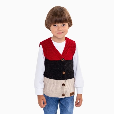 Vest for a boy, red/beige color, height 92 cm