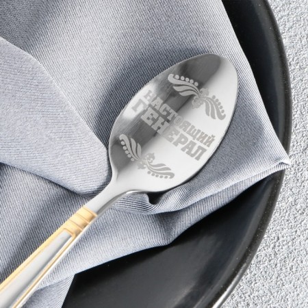 A teaspoon spoon with an engraving “real defender”, in a gift box, 3 x 14 cm.-5