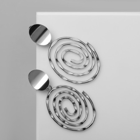 Earrings Metal "Gate" two ovals, color silver-2