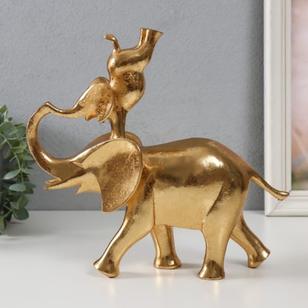 Polystone souvenir "Elephant with an elephant on the back - gymnastics" Gold 25x9x23.5 cm-2