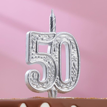 Candle for cake the number "anniversary" number 50, silver, 9.7 cm,