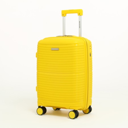 Small suitcase 20 "On a zipper, code castle, 4 wheels, yellow color