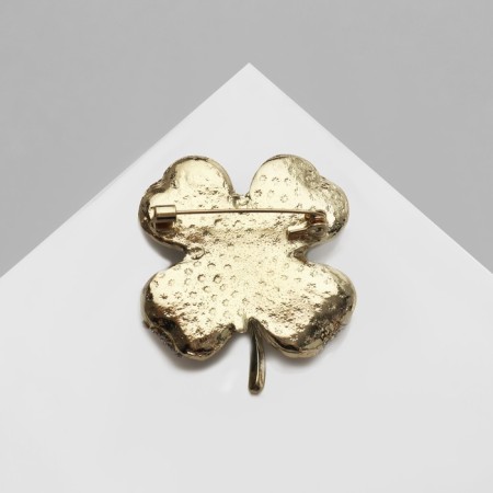 Brooch "Clover" for good luck, the color is white-green in gold-2