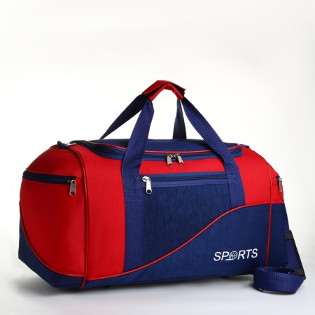 Sports bag with a lightning lining, 3 external pockets, blue/red color