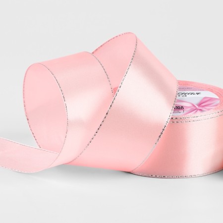 A satin ribbon "Silver threads", 40 mm × 23 ± 1 m, pink color No. 04