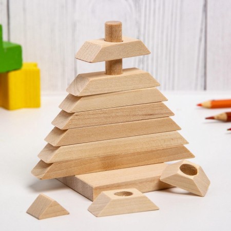 Children's pyramid "Christmas tree", wooden, material: birch-2