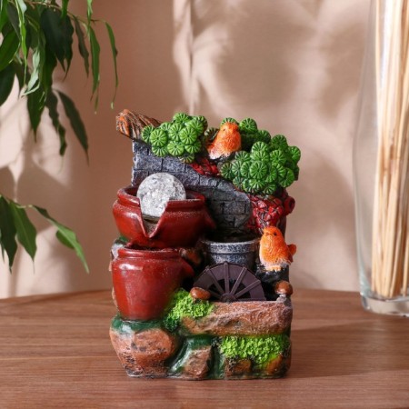 Fountain "Birds in the Cool Valley" Stone Wall, 15x15x20 cm (with backlight)