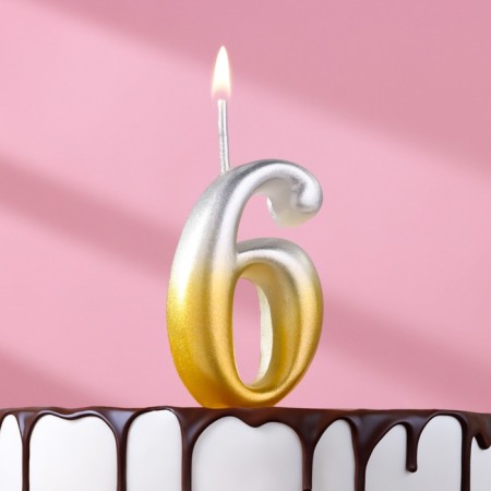 Candle for cake the number "Oval" "6", 5.5 cm, gold-serebly