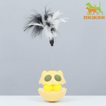 Nevali toy with cat mint and feather, 9.5 cm, yellow