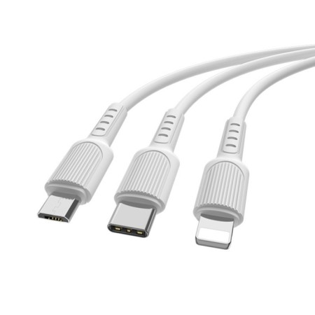 Cable Borofone X16, 3 in 1 Lightning/Microusb/Type-C, 2.4 A, 1 m, tpe braid, white-2