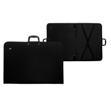 Folder for drawings and drawings A1 (850 x 600 x 30 mm) plastic, on zipper on three sides, with an inner pocket, with internal holding elastic bands on a buckle, with a adjustable belt over the shoulder, with plastic handles, black