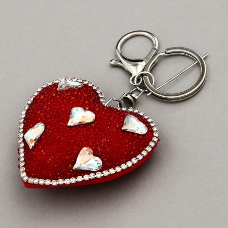 Soft toy "Volumetric Heart" with rhinestones, on a key fob, 7 cm, red color-1