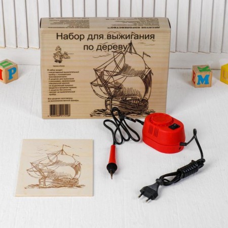 Set for burning on wood: device + 12 planks: 21.3 × 14.8 × 0.4 cm, power: 220 V