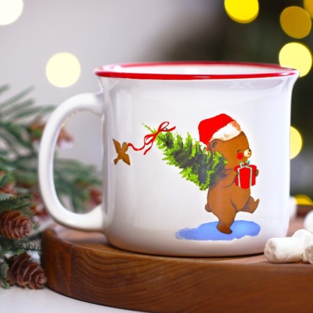 New Year! New Year's ceramic "Bear" mug, 450 ml, white color-1