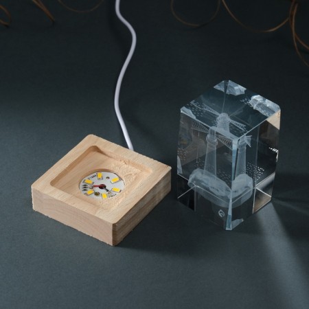 Souvenir glass backlight "Rectangle. Lighthouse" stand wood, USB 7x7x10-9