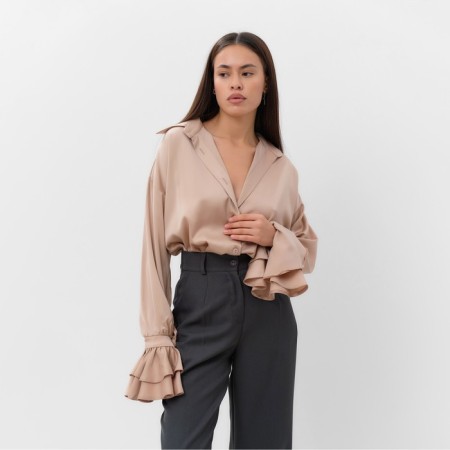 Women's silk blouse with mists mist, size 42, beige