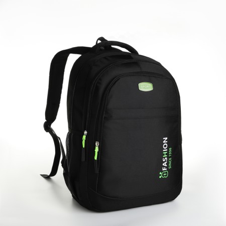 Youth backpack from textiles on lightning, 5 pockets, black/green color-2