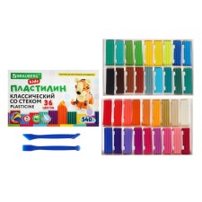 Plasticine 36 -ZV 540g Brauberg Kids, with a stack. High quality