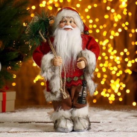 Santa Claus "in a red fur coat, with a flashlight and a bag" 30 cm