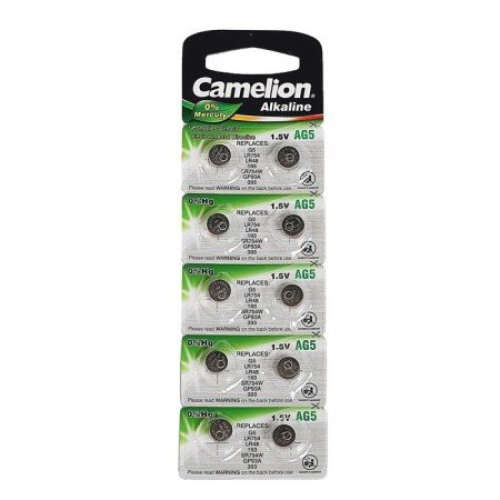 Battery Alkalin Camelion Mercury Free, AG5 (393, LR754) -10BL, 1.5V, blister, 10 pcs.