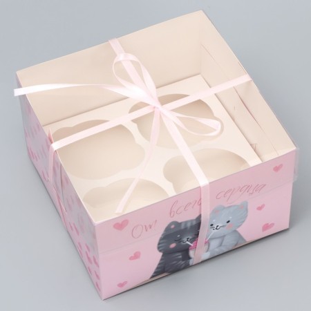 Capcake box, confectionery packaging, 4 cells "from the entire heart", 16 x 16 x 10 cm-2