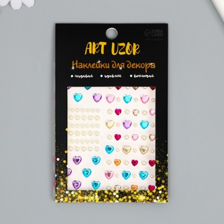 Stick plastic rhinestones "Color hearts and pearls" 12x10 cm