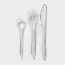 A set of disposable cutlery of the premium shares, 3 in 1, fork, spoon, knife, color transparent color