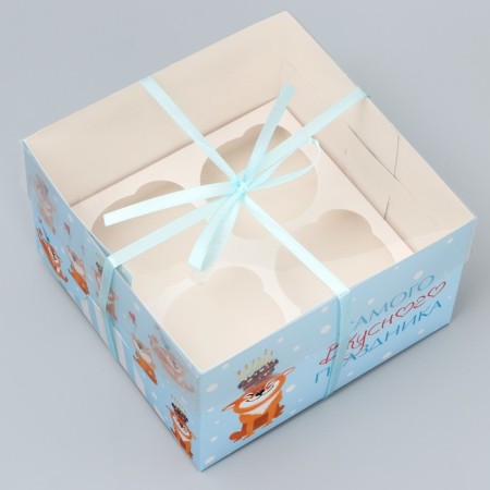 Capcake box, confectionery packaging, 4 cells, "tasty", 16 x 16 x 10 cm-2