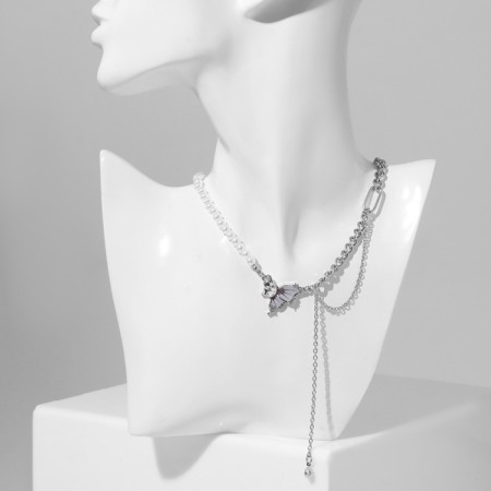 Assorted chain of pearls with a chain, white color in silver, 30 cm-2