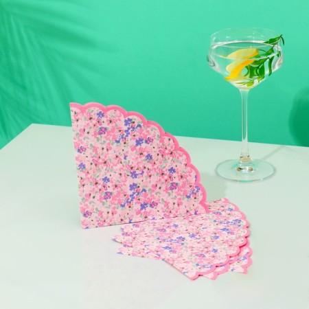 Round napkin 32 cm 12pcs/unnstake "Flowers" pink-1