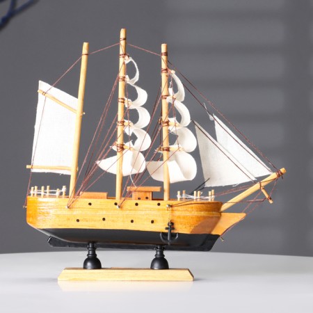 Souvenir small “Alaska” souvenir ship, light wood, white pirate sails, 4.5 × 23 × 24 cm-1