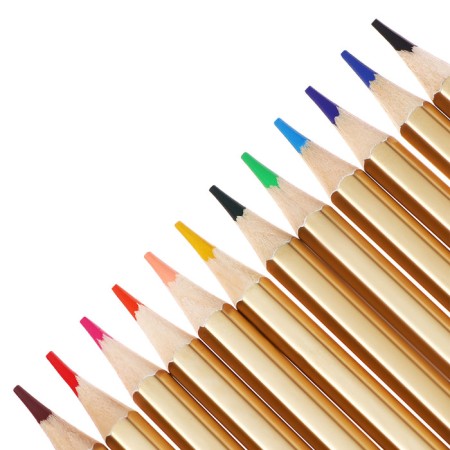 Pencils 12 colors, in a cardboard box, hexagonal, gold, wooden, landscape.-3