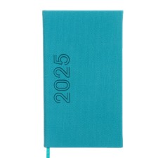 The weekly dated 2025, 85x145 mm, 64 sheets of Escalada, a solid cover made of artificial leather, pancake embossing, block 70 g/m², turquoise, turquoise