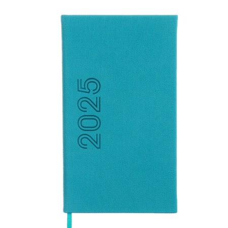 The weekly dated 2025, 85x145 mm, 64 sheets of Escalada, a solid cover made of artificial leather, pancake embossing, block 70 g/m², turquoise, turquoise