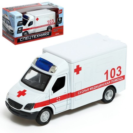 Metal machine "ambulance", 1:32, light and sound, inertia, doors open